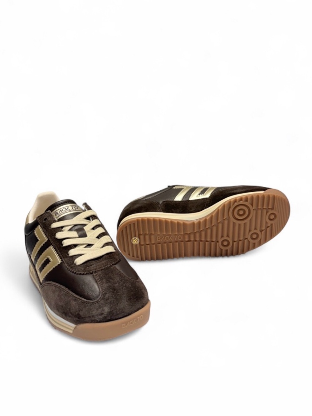 Women's Dark Brown and Gold Retro Trainer Sneakers - Picture 4 of 6